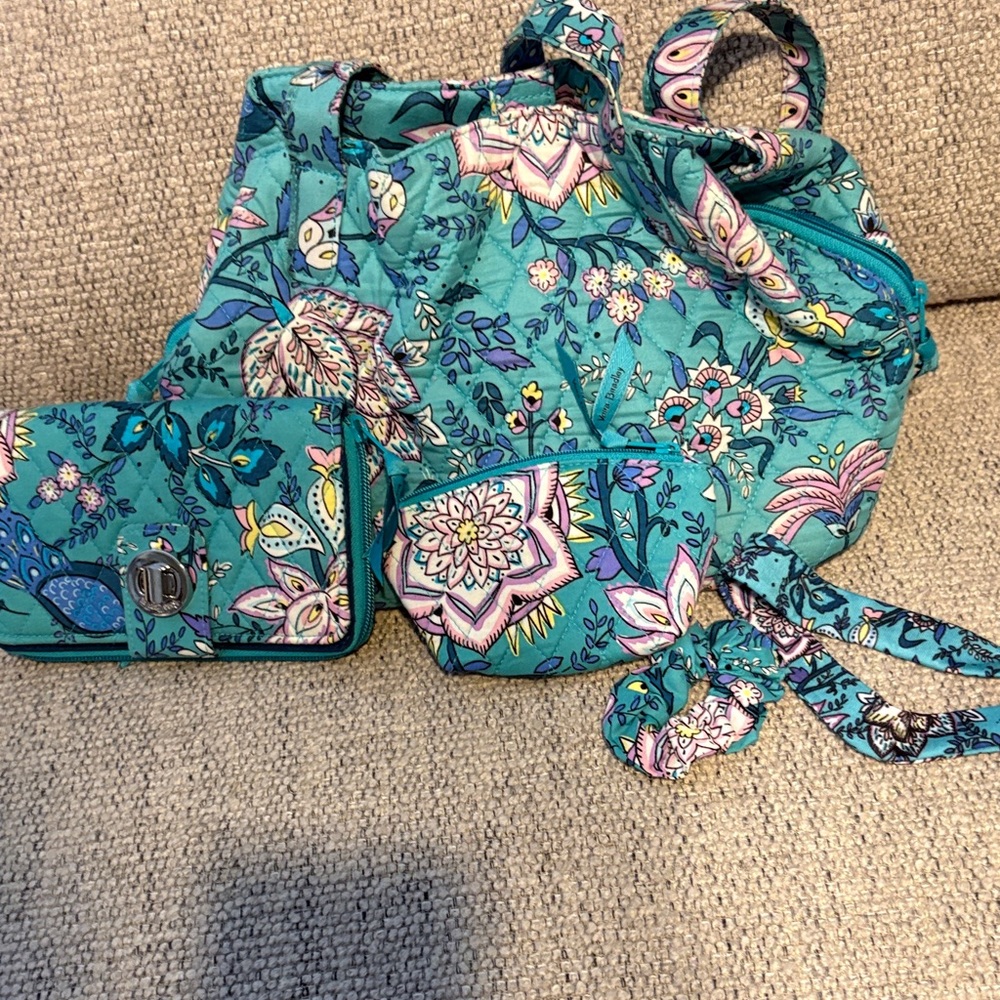 Vera Bradley Peacock Garden Set - purse, wallet, coin purse, headband, scrunchie